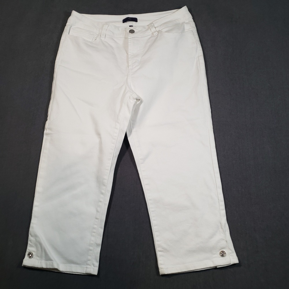 NYDJ Capri Pants Womens 6 White Lift Tuck Technology Button Crop Denim